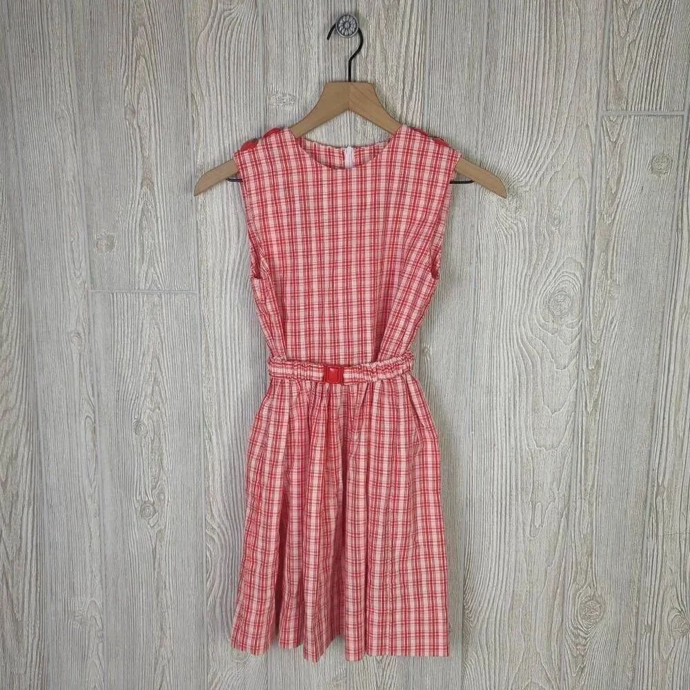 Little Girls Approx Medium Red White Check Sleeveless Dress Apple Embellishments